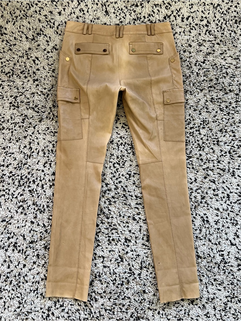 Tory Burch Leather Pants Distressed Tan Cargo Pockets Women’s Size 10 - Picture 16 of 16